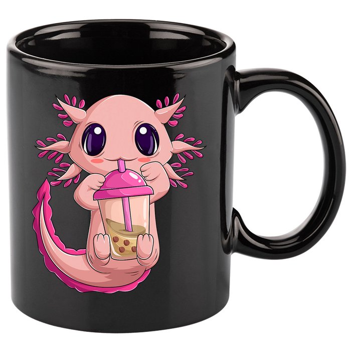 Axolotl Kawaii Anime Boba Tea 11oz C Handle Ceramic Mug