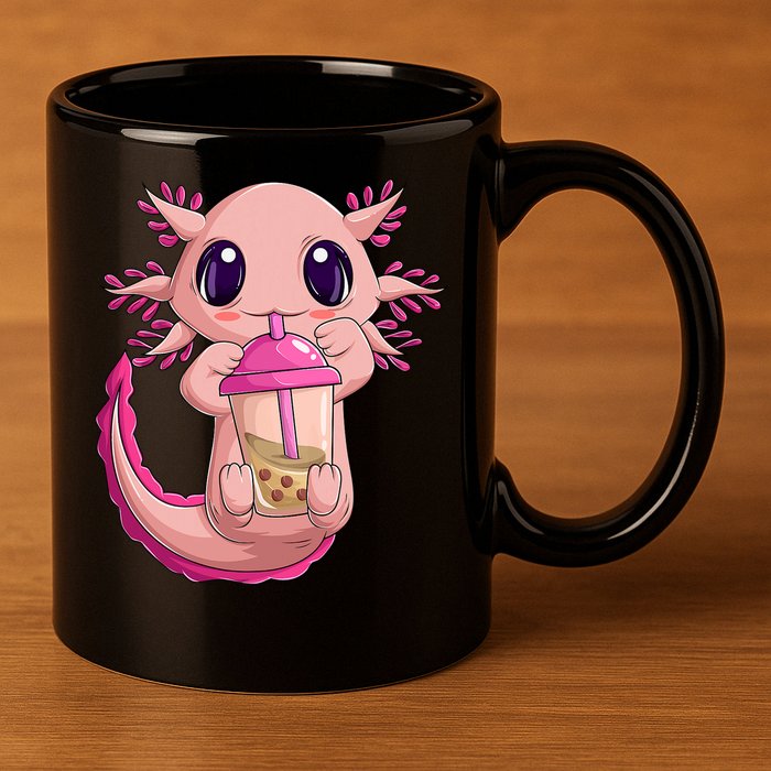 Axolotl Kawaii Anime Boba Tea 11oz C Handle Ceramic Mug