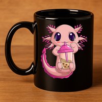 Axolotl Kawaii Anime Boba Tea 11oz C Handle Ceramic Mug