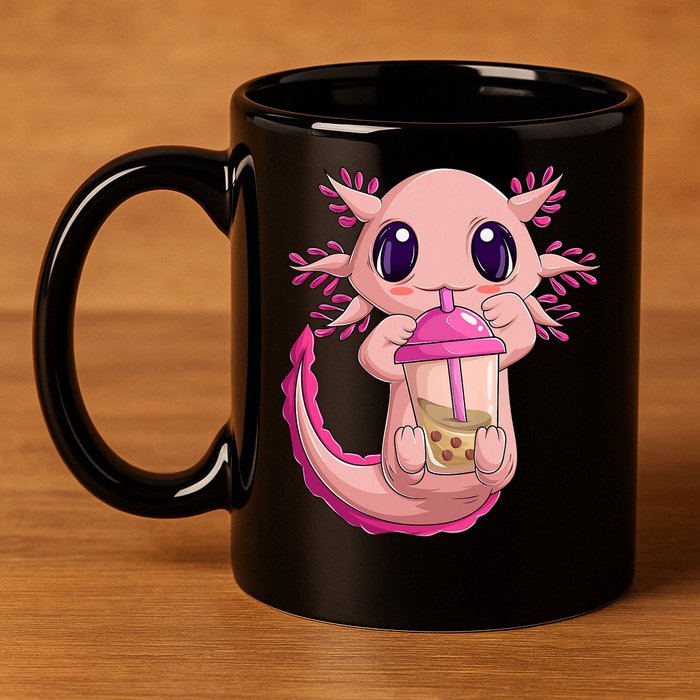 Axolotl Kawaii Anime Boba Tea 11oz C Handle Ceramic Mug
