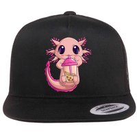 Axolotl Kawaii Anime Boba Tea Flat Bill Trucker Hat