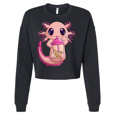 Axolotl Kawaii Anime Boba Tea Cropped Pullover Crew