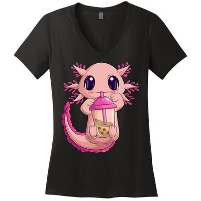 Axolotl Kawaii Anime Boba Tea Women's V-Neck T-Shirt