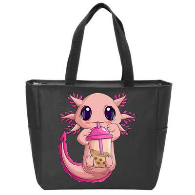 Axolotl Kawaii Anime Boba Tea Zip Tote Bag