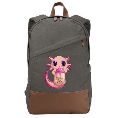 Axolotl Kawaii Anime Boba Tea Cotton Canvas Backpack