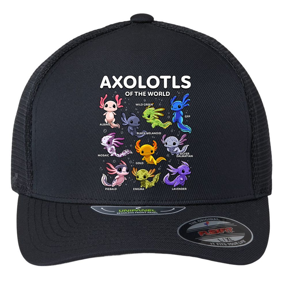 Axolotl Kawaii Axolotls Of The World Axolotl Animals Flexfit Unipanel Trucker Cap