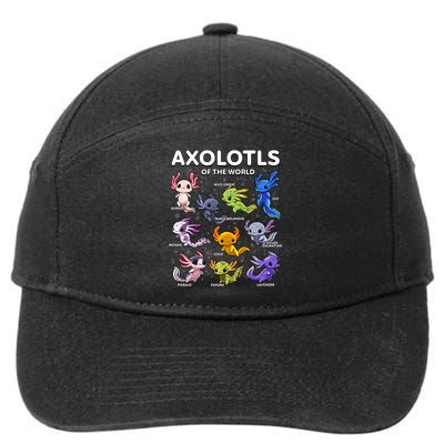 Axolotl Kawaii Axolotls Of The World Axolotl Animals 7-Panel Snapback Hat
