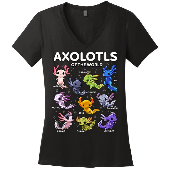 Axolotl Kawaii Axolotls Of The World Axolotl Animals Women's V-Neck T-Shirt
