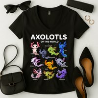 Axolotl Kawaii Axolotls Of The World Axolotl Animals Women's V-Neck T-Shirt