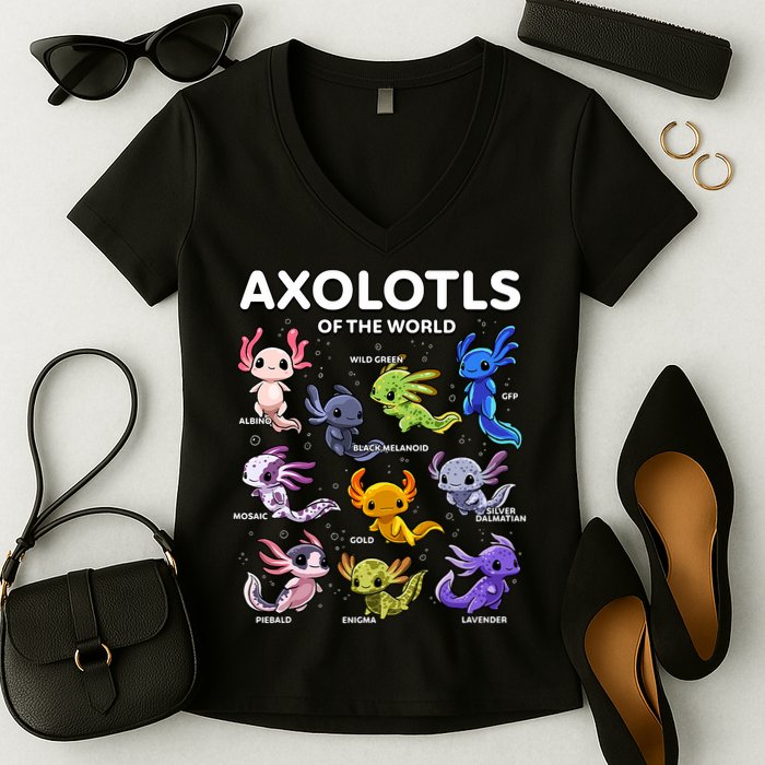 Axolotl Kawaii Axolotls Of The World Axolotl Animals Women's V-Neck T-Shirt