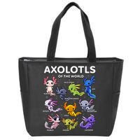 Axolotl Kawaii Axolotls Of The World Axolotl Animals Zip Tote Bag