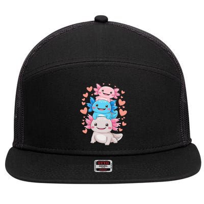 Axolotl Kawaii Anime Cute Axolotls 7 Panel Mesh Trucker Snapback Hat