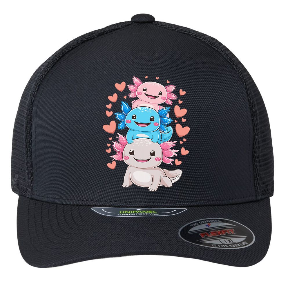 Axolotl Kawaii Anime Cute Axolotls Flexfit Unipanel Trucker Cap