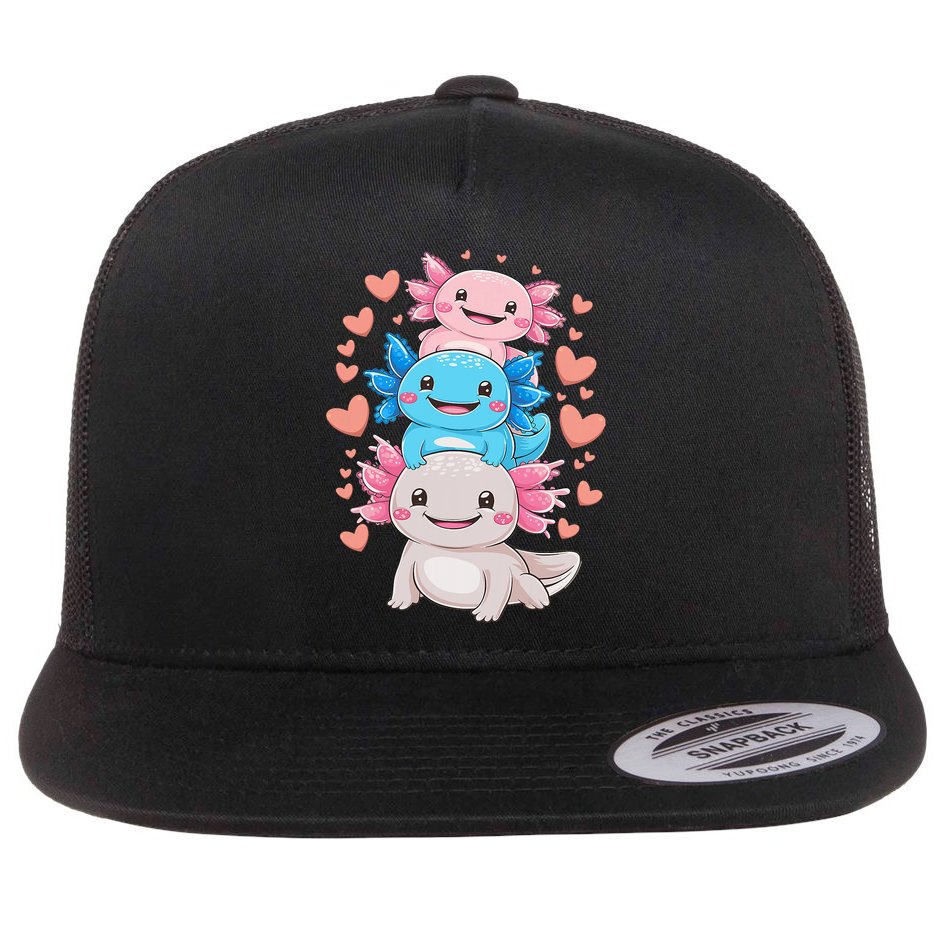 Axolotl Kawaii Anime Cute Axolotls Flat Bill Trucker Hat