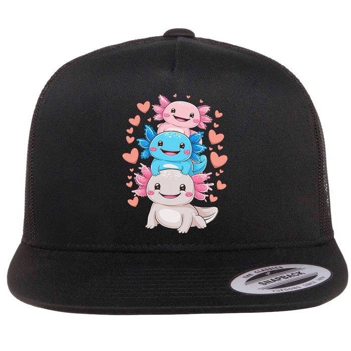 Axolotl Kawaii Anime Cute Axolotls Flat Bill Trucker Hat