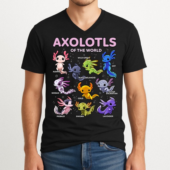 Axolotl Kawaii Axolotls Of The World Axolotl Animals V-Neck T-Shirt