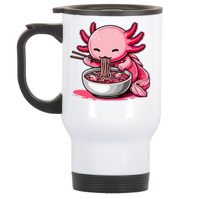 Anime Kawaii Axolotl Eating Ra Noodles  Stainless Steel Travel Mug