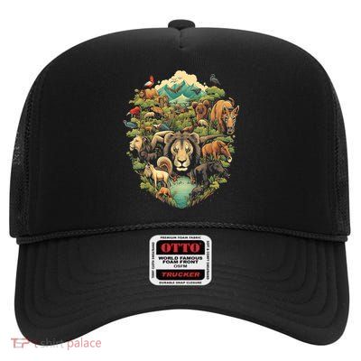 Animal Kingdom Animal Lover Nature Forest High Crown Mesh Back Trucker Hat