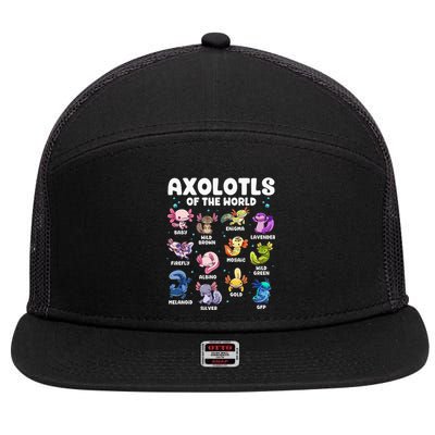 Axolotl Kawaii Axolotls Of The World Axolotl Animals 7 Panel Mesh Trucker Snapback Hat