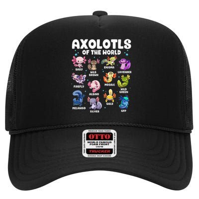 Axolotl Kawaii Axolotls Of The World Axolotl Animals High Crown Mesh Back Trucker Hat