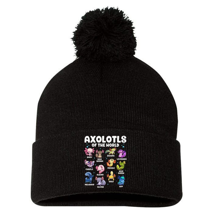 Axolotl Kawaii Axolotls Of The World Axolotl Animals Pom Pom 12in Knit Beanie