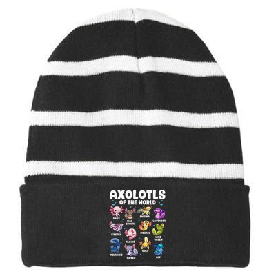 Axolotl Kawaii Axolotls Of The World Axolotl Animals Striped Beanie with Solid Band