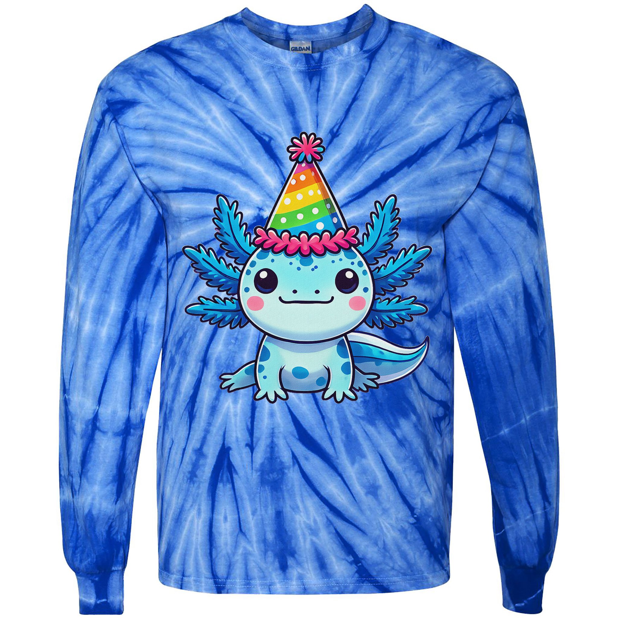 Anime Kawaii Axolotl Birthday Party Hat Tie-Dye Long Sleeve Shirt