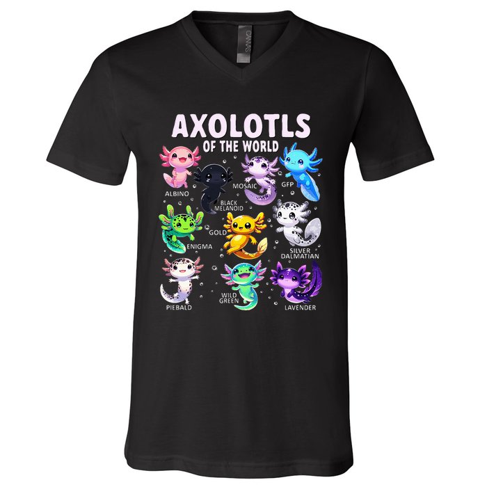 Axolotl Kawaii Axolotls Of The World Axolotl Animals V-Neck T-Shirt