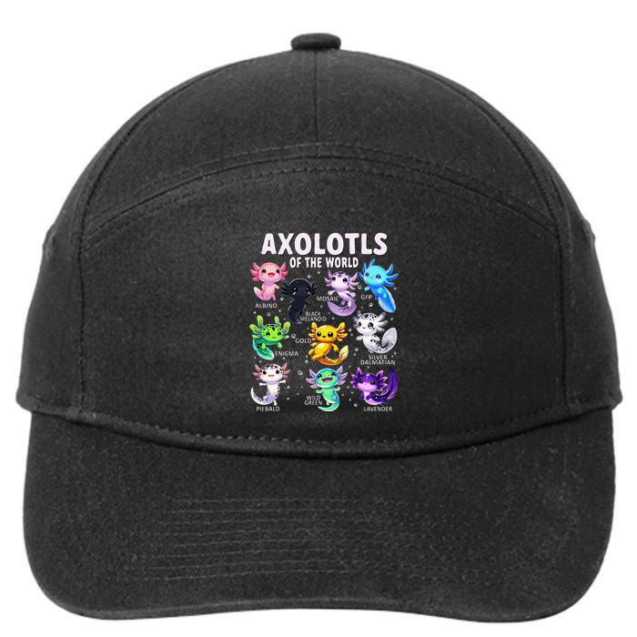 Axolotl Kawaii Axolotls Of The World Axolotl Animals 7-Panel Snapback Hat