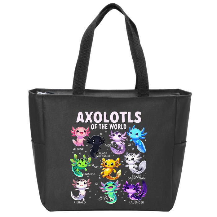 Axolotl Kawaii Axolotls Of The World Axolotl Animals Zip Tote Bag