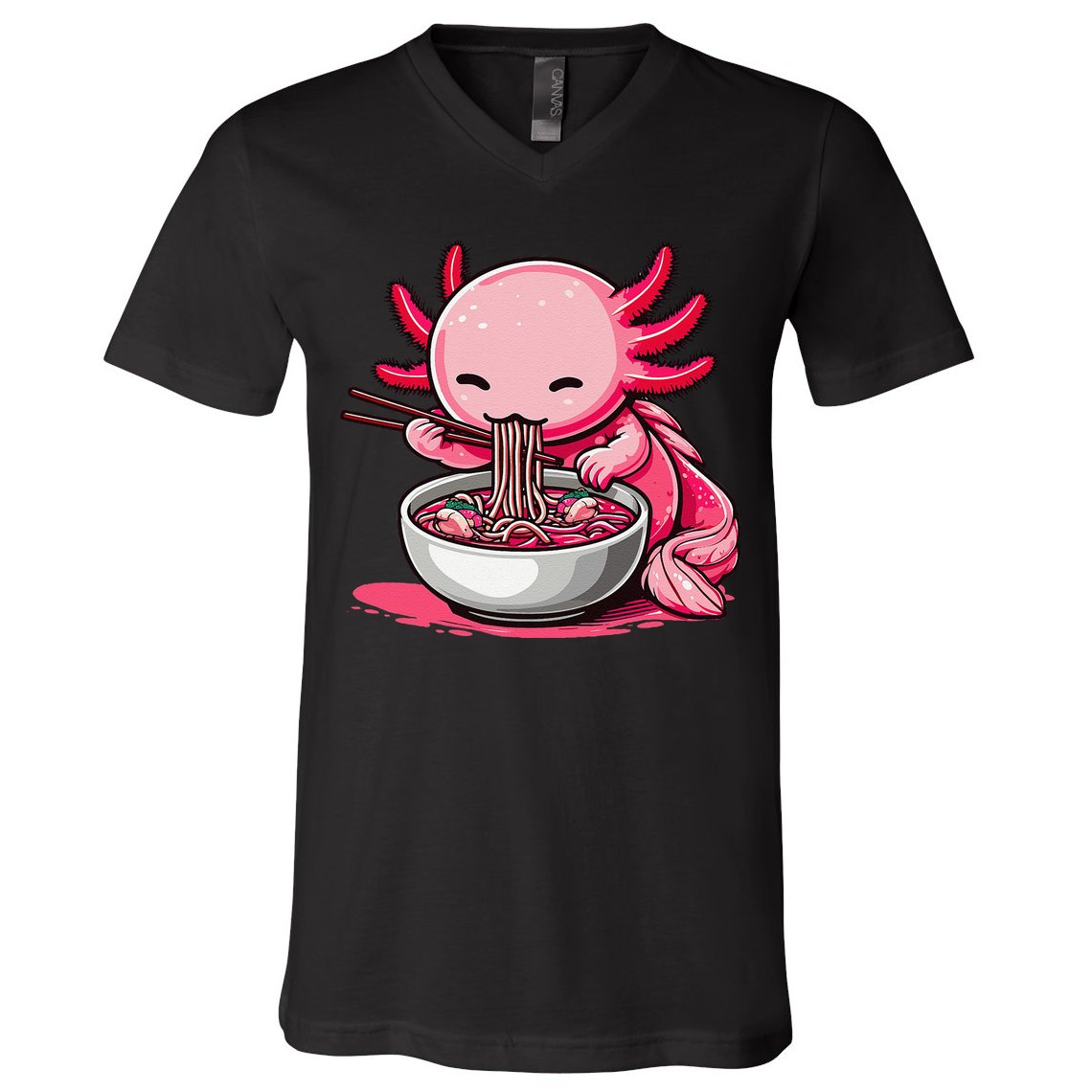Anime Kawaii Axolotl Eating Ramen Noodles Gift V-Neck T-Shirt