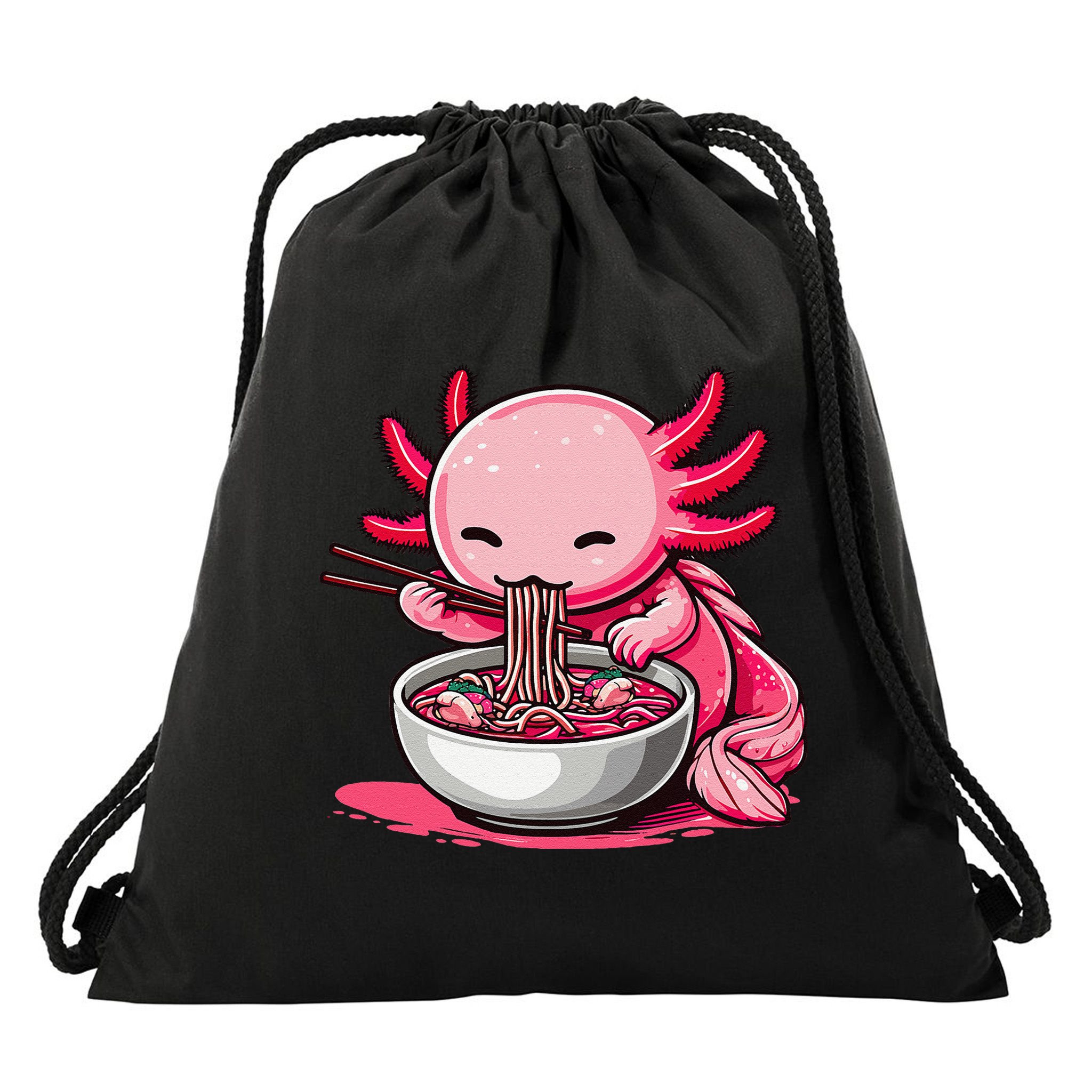 Anime Kawaii Axolotl Eating Ramen Noodles Gift Drawstring Bag
