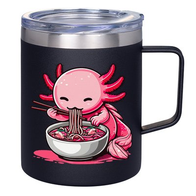 Anime Kawaii Axolotl Eating Ramen Noodles Gift 12oz Stainless Steel Coffee Mug