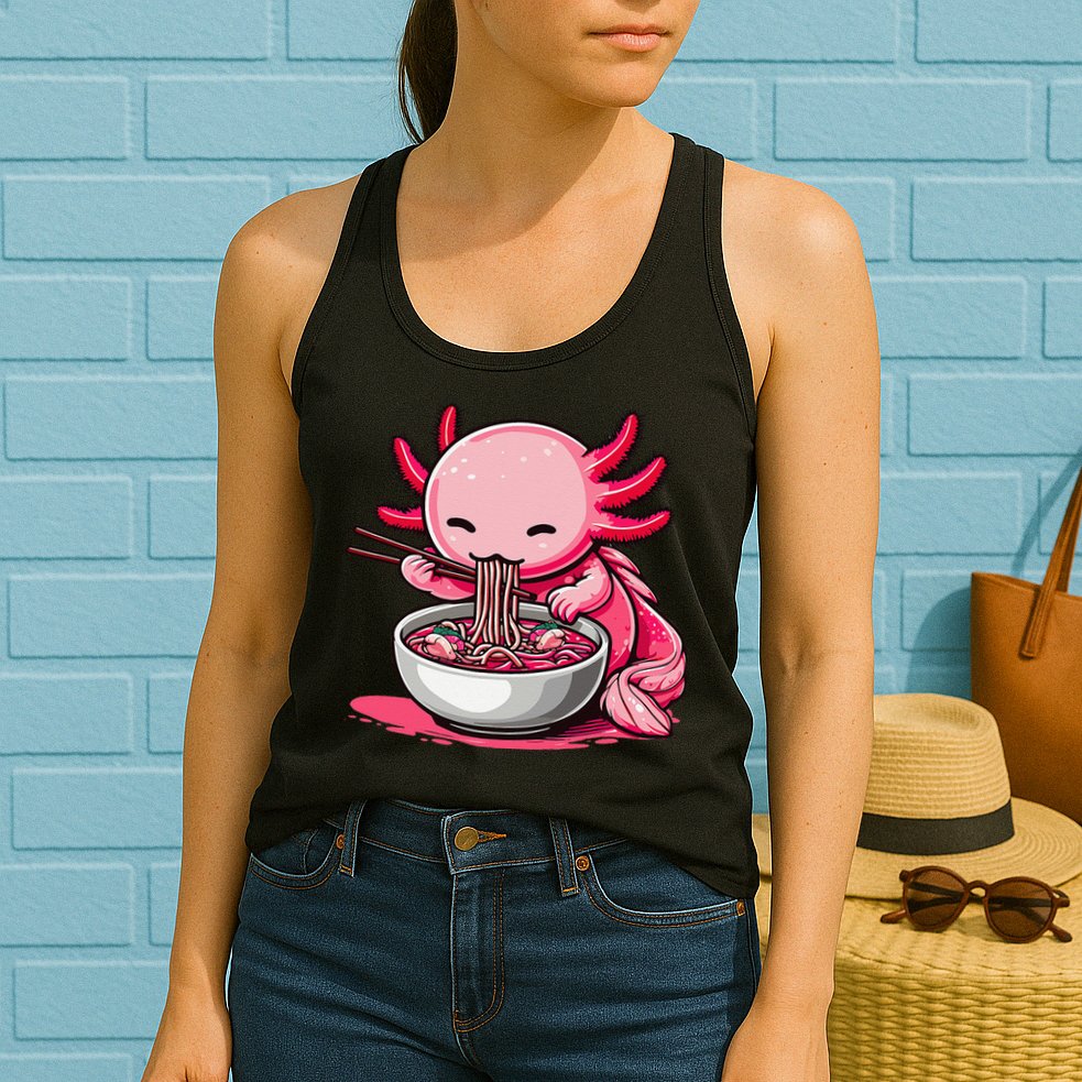 Anime Kawaii Axolotl Eating Ramen Noodles Gift Womens Tank Top