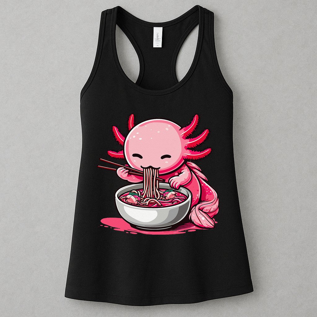 Anime Kawaii Axolotl Eating Ramen Noodles Gift Womens Tank Top