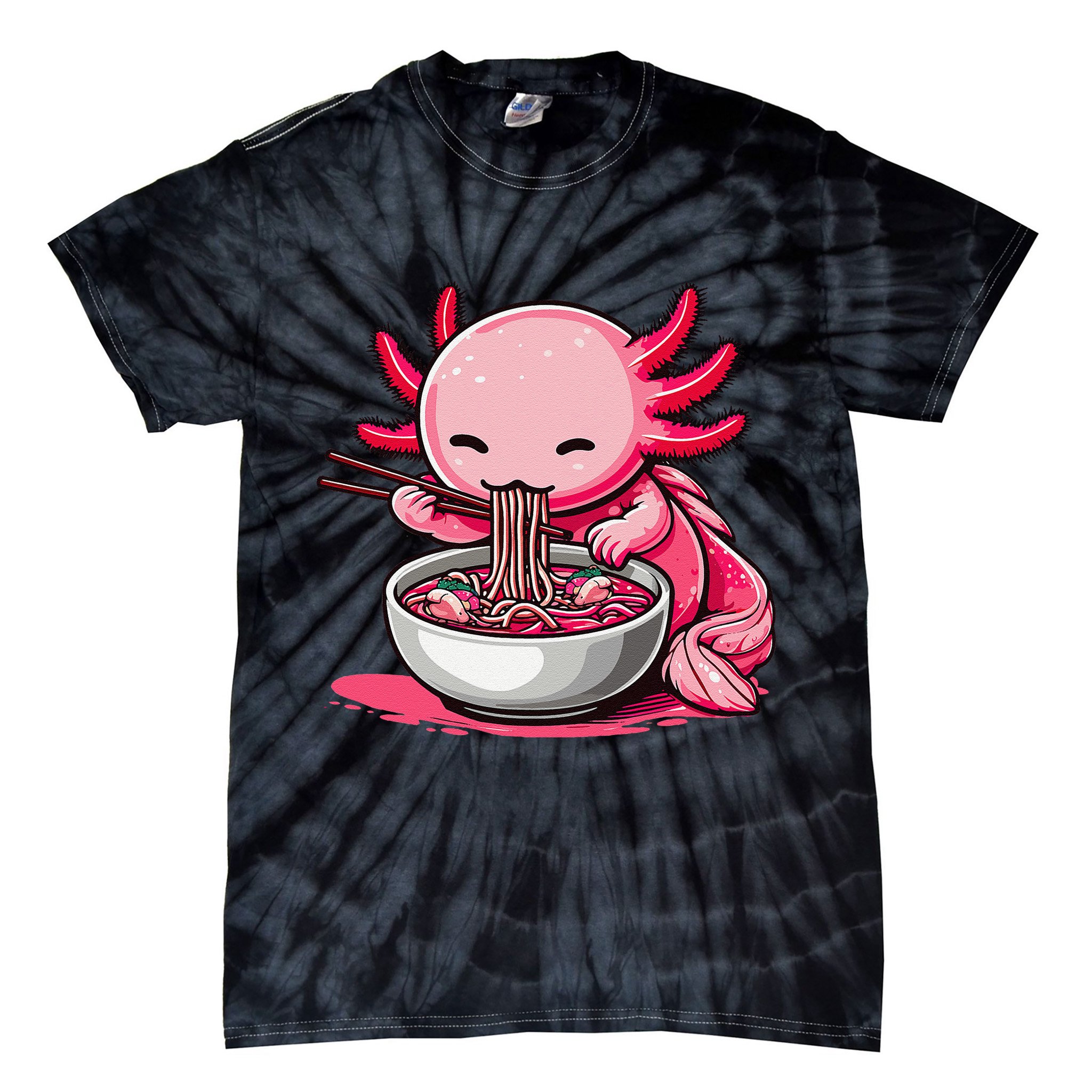 Anime Kawaii Axolotl Eating Ramen Noodles Gift Tie-Dye T-Shirt