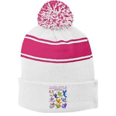 Axolotl Kawaii Axolotls Of The World Axolotl Animals Stripe Pom Pom Beanie