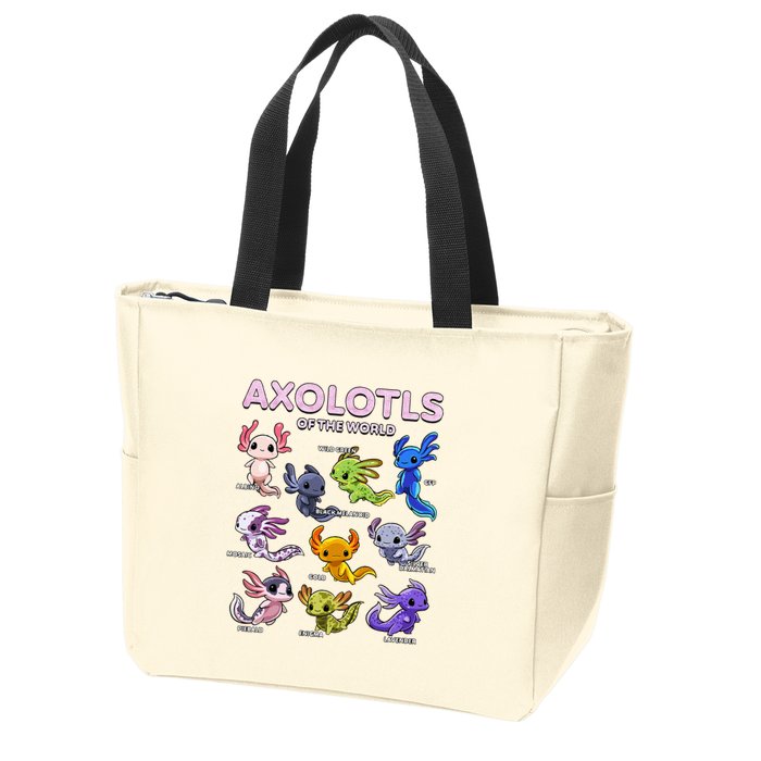 Axolotl Kawaii Axolotls Of The World Axolotl Animals Zip Tote Bag
