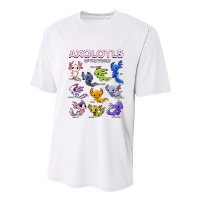 Axolotl Kawaii Axolotls Of The World Axolotl Animals Youth Performance Sprint T-Shirt