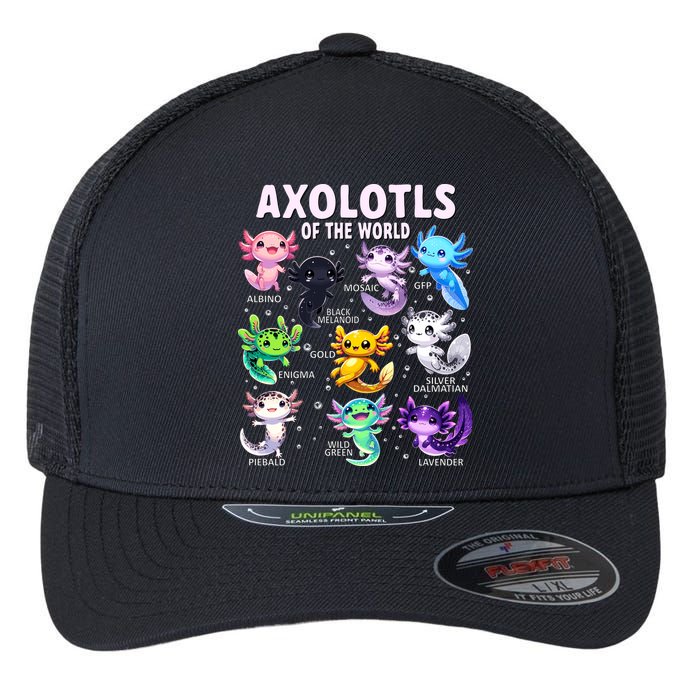 Axolotl Kawaii Axolotls Of The World Axolotl Animals Flexfit Unipanel Trucker Cap