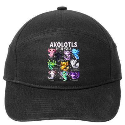 Axolotl Kawaii Axolotls Of The World Axolotl Animals 7-Panel Snapback Hat