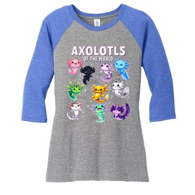 Axolotl Kawaii Axolotls Of The World Axolotl Animals Women's Tri-Blend 3/4-Sleeve Raglan Shirt