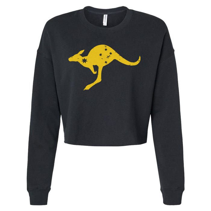 AUSTRALIA KANGAROO AUSSIE ROO FLAG ROUNDEL SPORTS MILITARY Cropped Pullover Crew