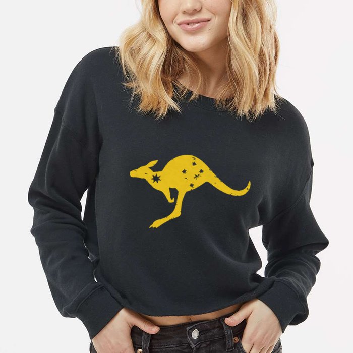AUSTRALIA KANGAROO AUSSIE ROO FLAG ROUNDEL SPORTS MILITARY Cropped Pullover Crew
