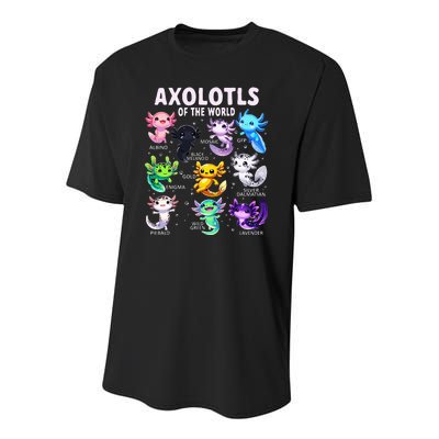 Axolotl Kawaii Axolotls Of The World Axolotl Animals Youth Performance Sprint T-Shirt