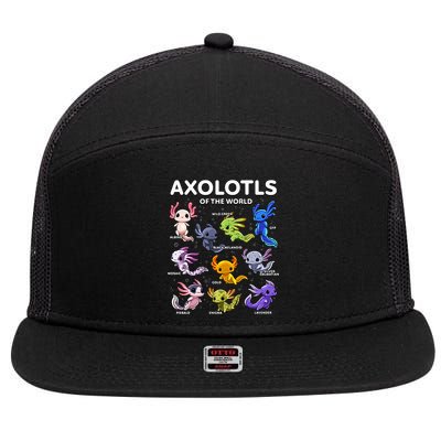 Axolotl Kawaii Axolotls Of The World Axolotl Animals 7 Panel Mesh Trucker Snapback Hat