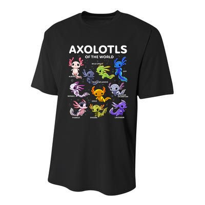 Axolotl Kawaii Axolotls Of The World Axolotl Animals Youth Performance Sprint T-Shirt