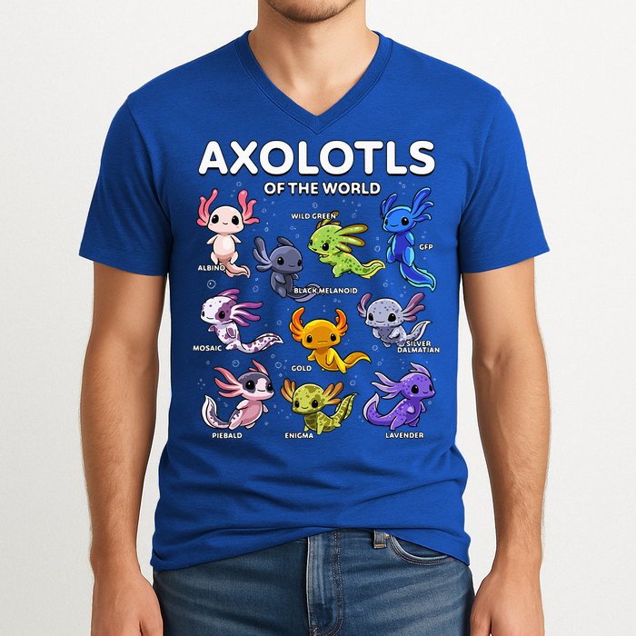 Axolotl Kawaii Axolotls Of The World Axolotl Animals V-Neck T-Shirt