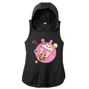 Anime Kawaii Boba Cat Bubble Tea Cat Boba Tea Cat  Ladies PosiCharge Tri-Blend Wicking Draft Hoodie Tank