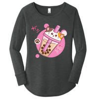 Anime Kawaii Boba Cat Bubble Tea Cat Boba Tea Cat  Women's Perfect Tri Tunic Long Sleeve Shirt